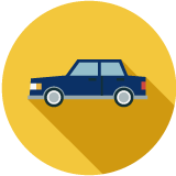 An illustration of a car on a yellow circle.