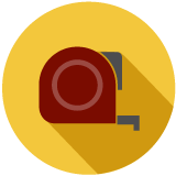 An illustration of a red and gray tape measure on a yellow background.