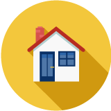 An illustration of a house on a yellow circle.	