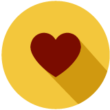An illustration of a red heart on a yellow circle.	