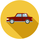 An illustration of a red car with a sparkle on it on a yellow background.