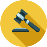 Illustration of a gray gavel on a yellow background.