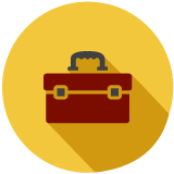 An illustration of a red and gray toolbox on a yellow background.