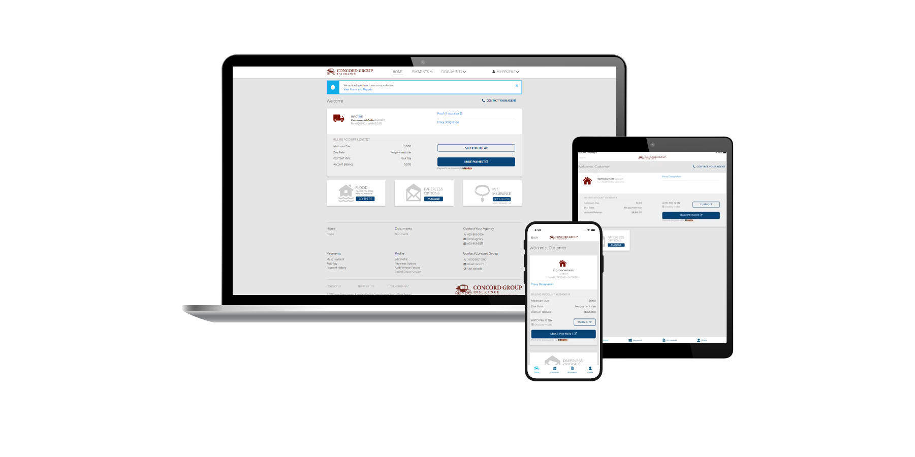 An illustration of Customer Center on a laptop, tablet and phone.