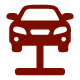 An illustration of a red car on a car lift.