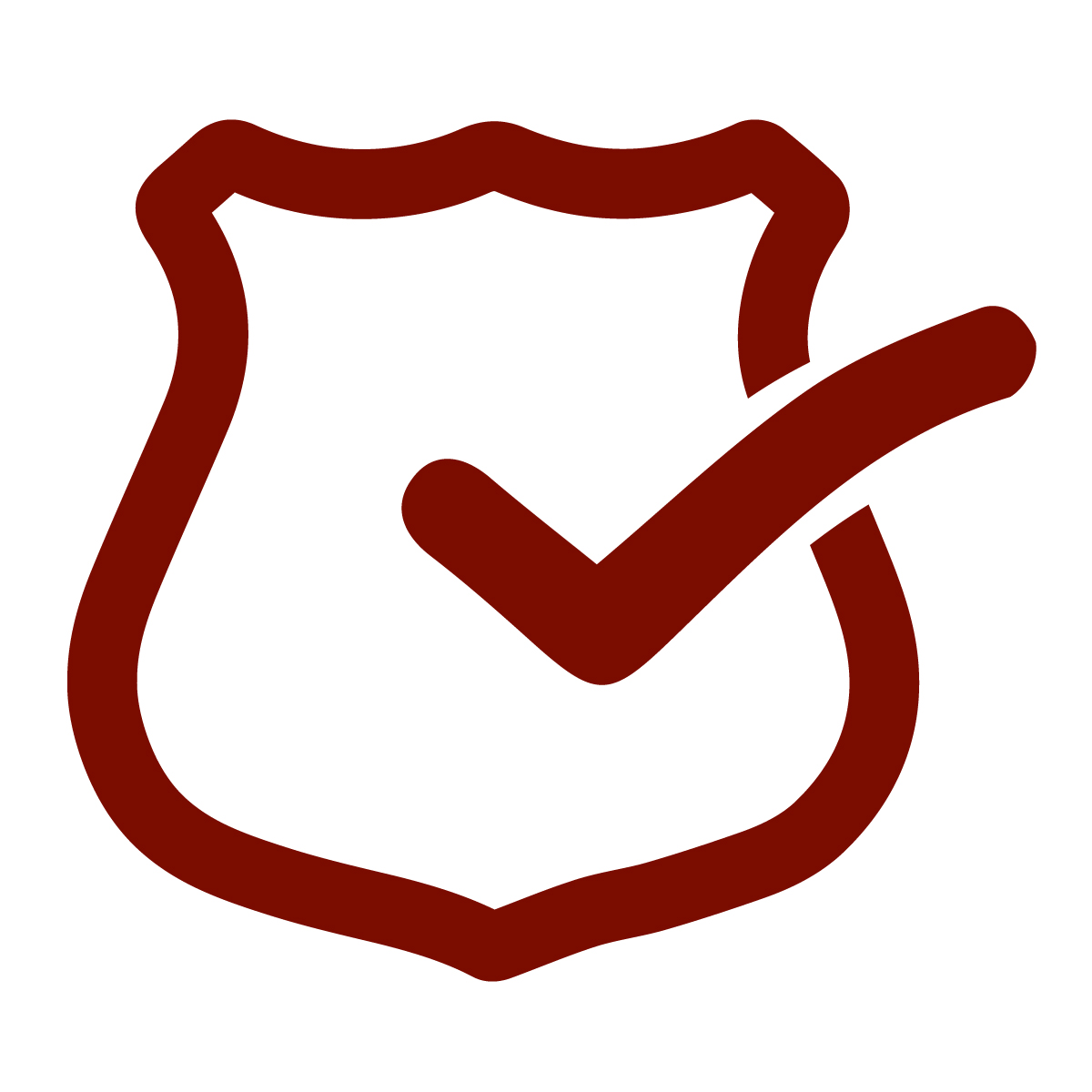A red illustration of a shield with a check mark in front of it.
