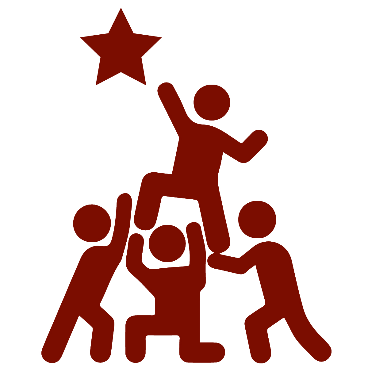 An illustration of three people holding up a person that is reaching for a star.