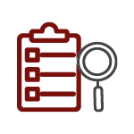 An illustration of a clipboard to the left of a magnifying glass.