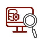 An illustration of a monitor screen and a magnifying glass.